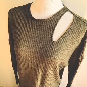 Express Olive waffle Knit Top Small / petite